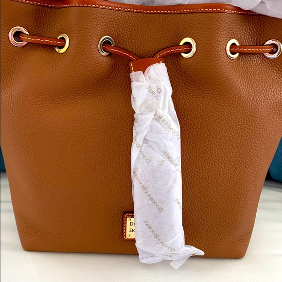 NWT Dooney Bourke Pebble Leather AIMEE Caramel Drawstring Bag